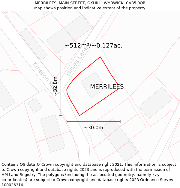 MERRILEES, MAIN STREET, OXHILL, WARWICK, CV35 0QR: Plot and title map