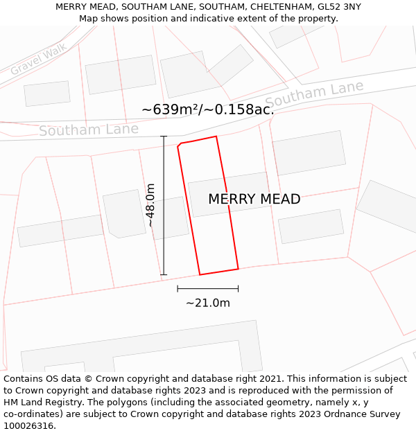 MERRY MEAD, SOUTHAM LANE, SOUTHAM, CHELTENHAM, GL52 3NY: Plot and title map