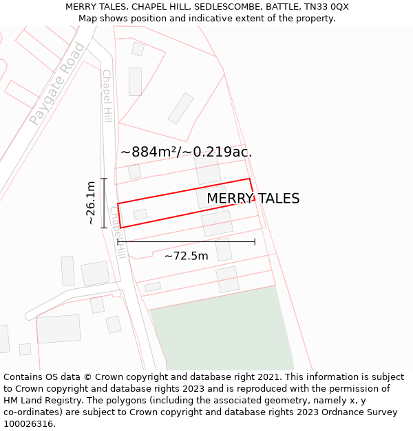 MERRY TALES, CHAPEL HILL, SEDLESCOMBE, BATTLE, TN33 0QX: Plot and title map