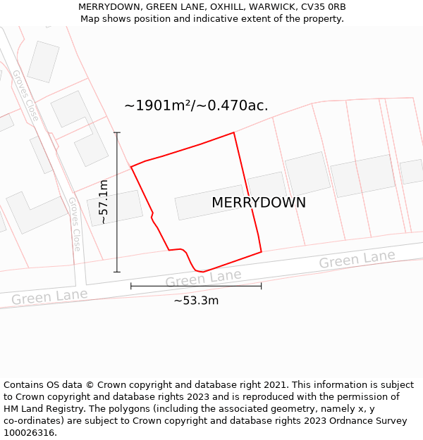 MERRYDOWN, GREEN LANE, OXHILL, WARWICK, CV35 0RB: Plot and title map