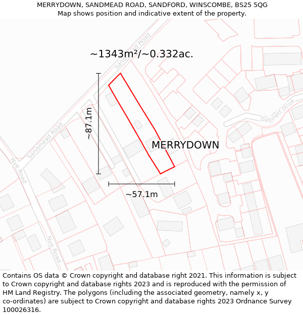 MERRYDOWN, SANDMEAD ROAD, SANDFORD, WINSCOMBE, BS25 5QG: Plot and title map