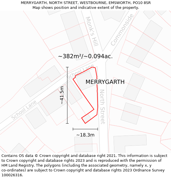 MERRYGARTH, NORTH STREET, WESTBOURNE, EMSWORTH, PO10 8SR: Plot and title map