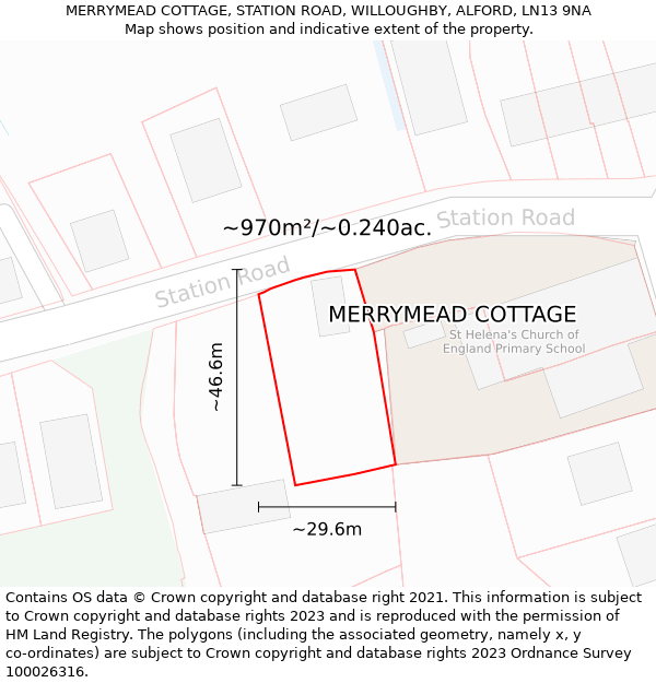 MERRYMEAD COTTAGE, STATION ROAD, WILLOUGHBY, ALFORD, LN13 9NA: Plot and title map