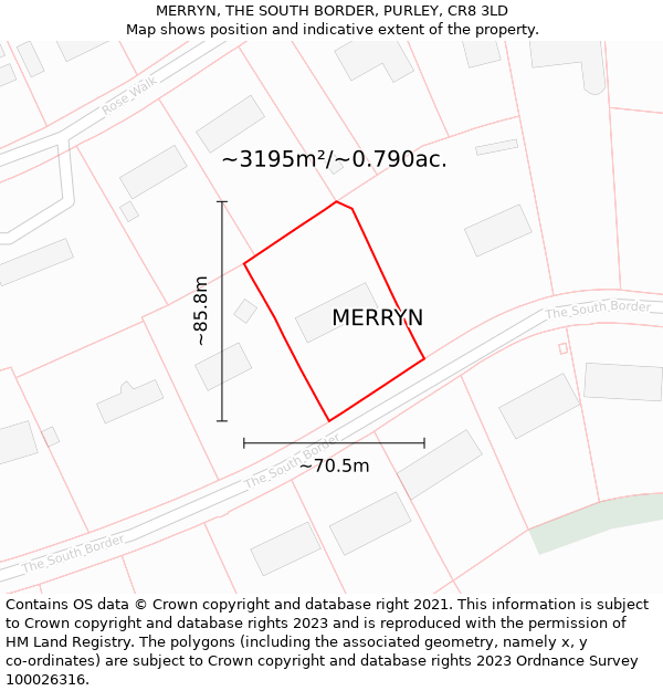 MERRYN, THE SOUTH BORDER, PURLEY, CR8 3LD: Plot and title map