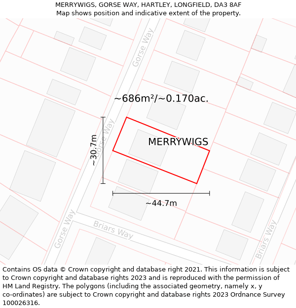 MERRYWIGS, GORSE WAY, HARTLEY, LONGFIELD, DA3 8AF: Plot and title map
