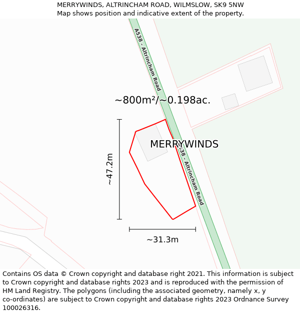 MERRYWINDS, ALTRINCHAM ROAD, WILMSLOW, SK9 5NW: Plot and title map