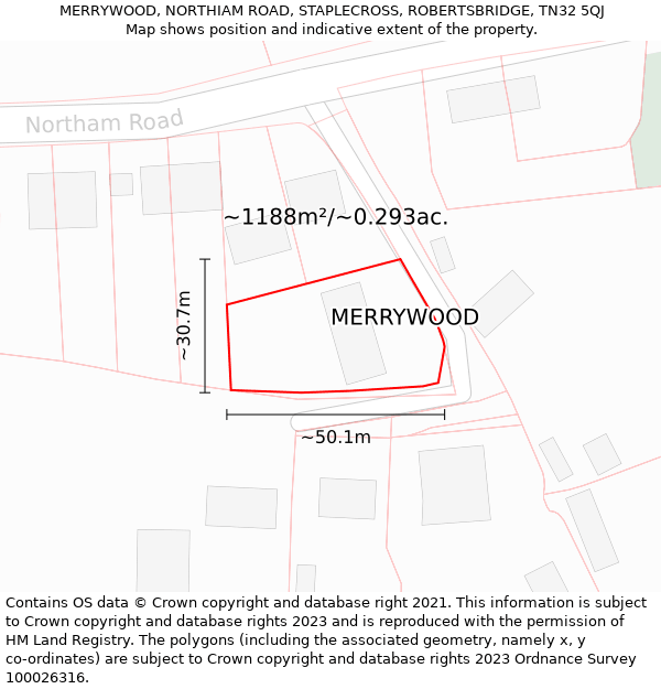 MERRYWOOD, NORTHIAM ROAD, STAPLECROSS, ROBERTSBRIDGE, TN32 5QJ: Plot and title map