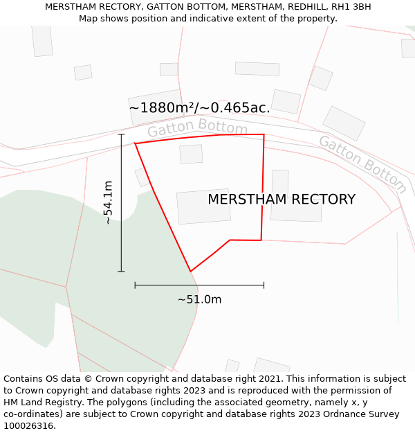 MERSTHAM RECTORY, GATTON BOTTOM, MERSTHAM, REDHILL, RH1 3BH: Plot and title map