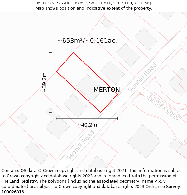 MERTON, SEAHILL ROAD, SAUGHALL, CHESTER, CH1 6BJ: Plot and title map