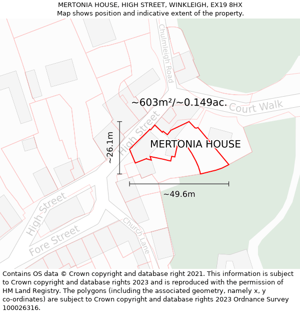 MERTONIA HOUSE, HIGH STREET, WINKLEIGH, EX19 8HX: Plot and title map