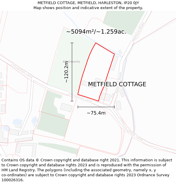 METFIELD COTTAGE, METFIELD, HARLESTON, IP20 0JY: Plot and title map