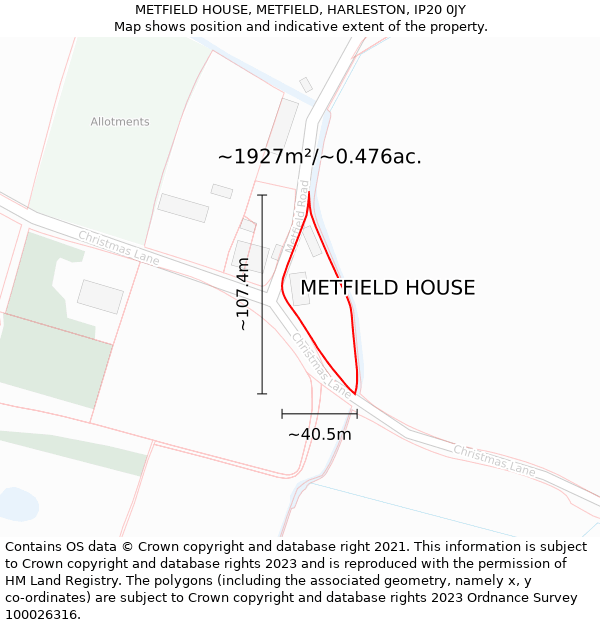 METFIELD HOUSE, METFIELD, HARLESTON, IP20 0JY: Plot and title map