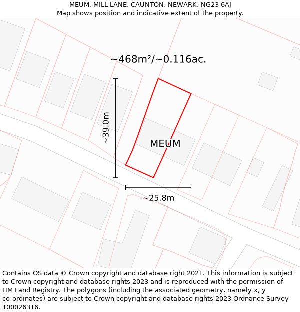 MEUM, MILL LANE, CAUNTON, NEWARK, NG23 6AJ: Plot and title map