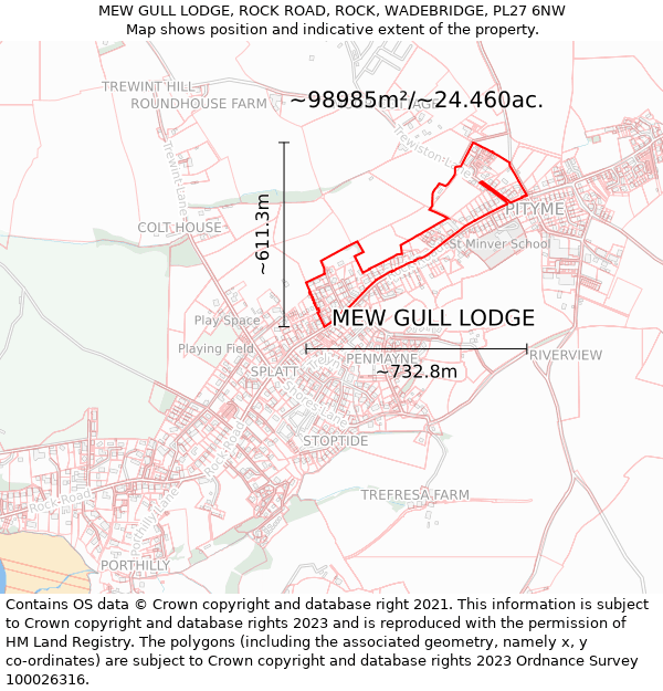 MEW GULL LODGE, ROCK ROAD, ROCK, WADEBRIDGE, PL27 6NW: Plot and title map