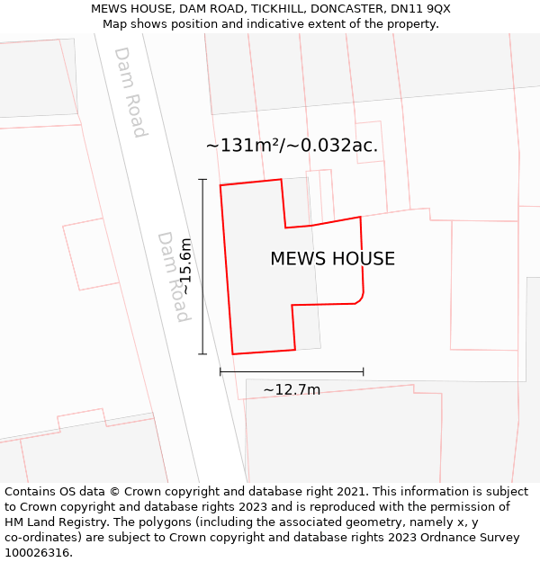 MEWS HOUSE, DAM ROAD, TICKHILL, DONCASTER, DN11 9QX: Plot and title map