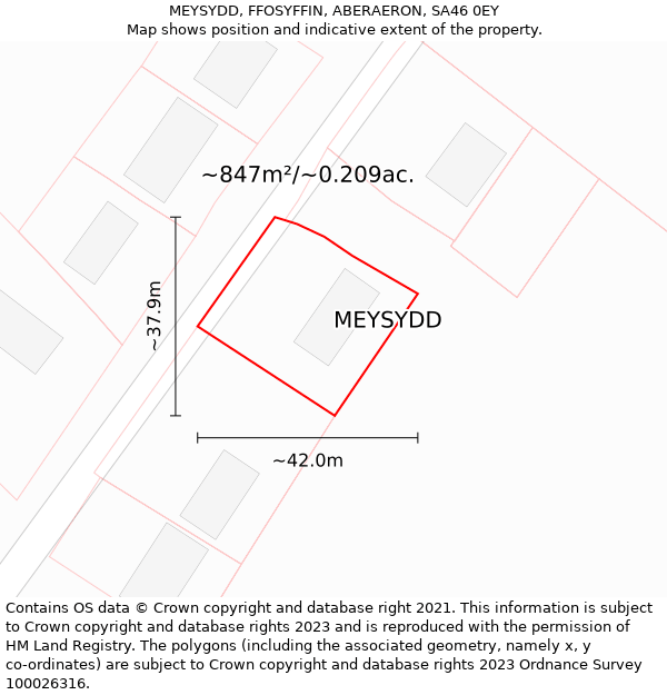 MEYSYDD, FFOSYFFIN, ABERAERON, SA46 0EY: Plot and title map