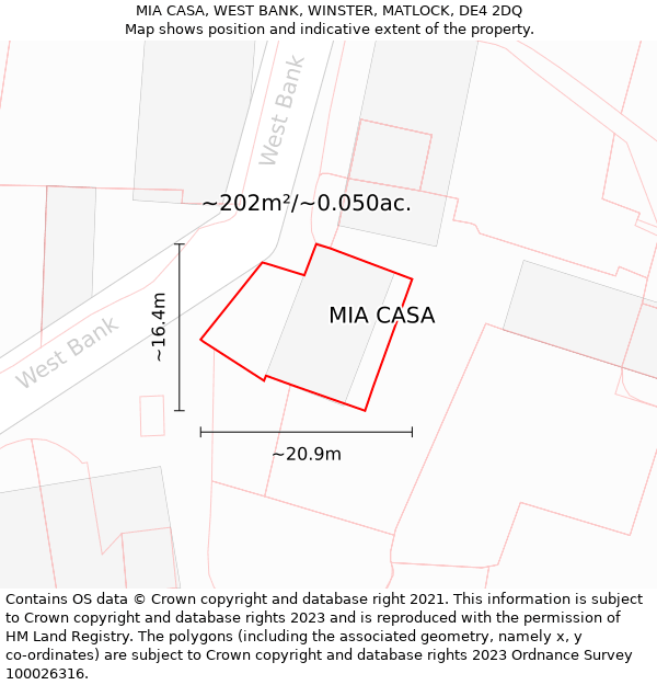 MIA CASA, WEST BANK, WINSTER, MATLOCK, DE4 2DQ: Plot and title map