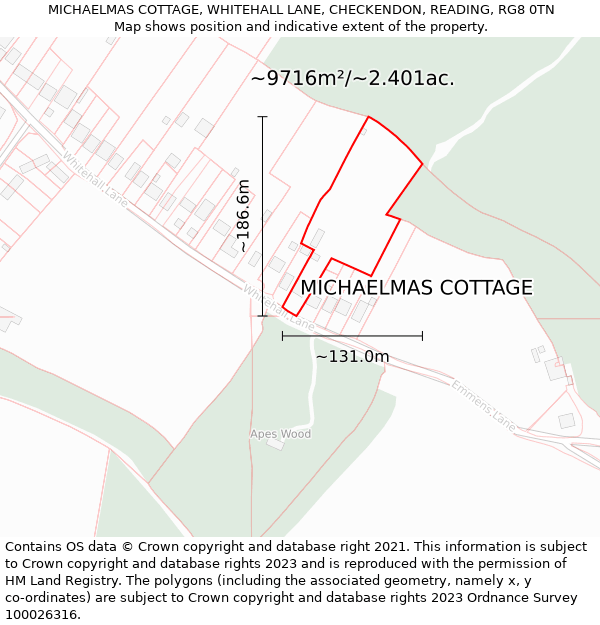 MICHAELMAS COTTAGE, WHITEHALL LANE, CHECKENDON, READING, RG8 0TN: Plot and title map