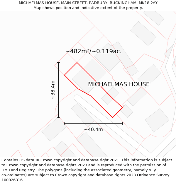 MICHAELMAS HOUSE, MAIN STREET, PADBURY, BUCKINGHAM, MK18 2AY: Plot and title map