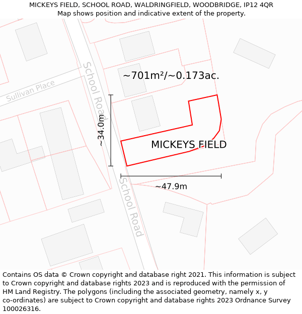 MICKEYS FIELD, SCHOOL ROAD, WALDRINGFIELD, WOODBRIDGE, IP12 4QR: Plot and title map