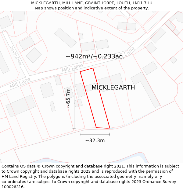 MICKLEGARTH, MILL LANE, GRAINTHORPE, LOUTH, LN11 7HU: Plot and title map