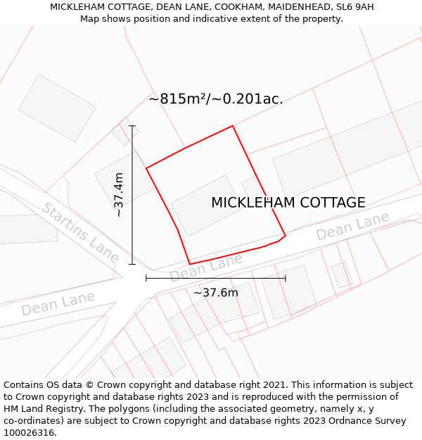 MICKLEHAM COTTAGE, DEAN LANE, COOKHAM, MAIDENHEAD, SL6 9AH: Plot and title map