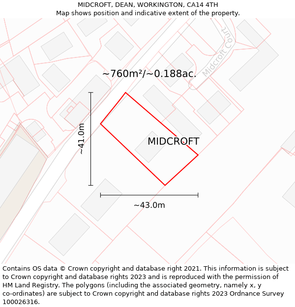 MIDCROFT, DEAN, WORKINGTON, CA14 4TH: Plot and title map