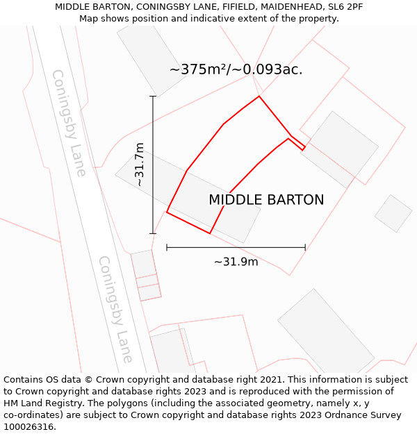 MIDDLE BARTON, CONINGSBY LANE, FIFIELD, MAIDENHEAD, SL6 2PF: Plot and title map