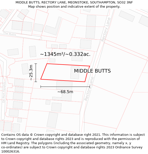 MIDDLE BUTTS, RECTORY LANE, MEONSTOKE, SOUTHAMPTON, SO32 3NF: Plot and title map