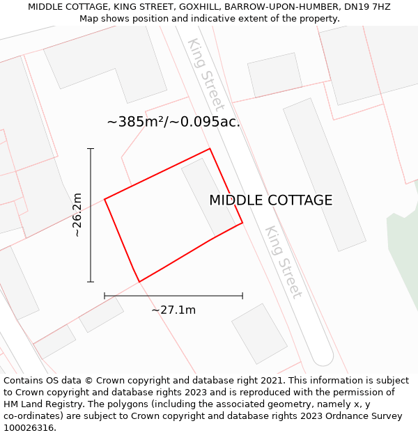 MIDDLE COTTAGE, KING STREET, GOXHILL, BARROW-UPON-HUMBER, DN19 7HZ: Plot and title map