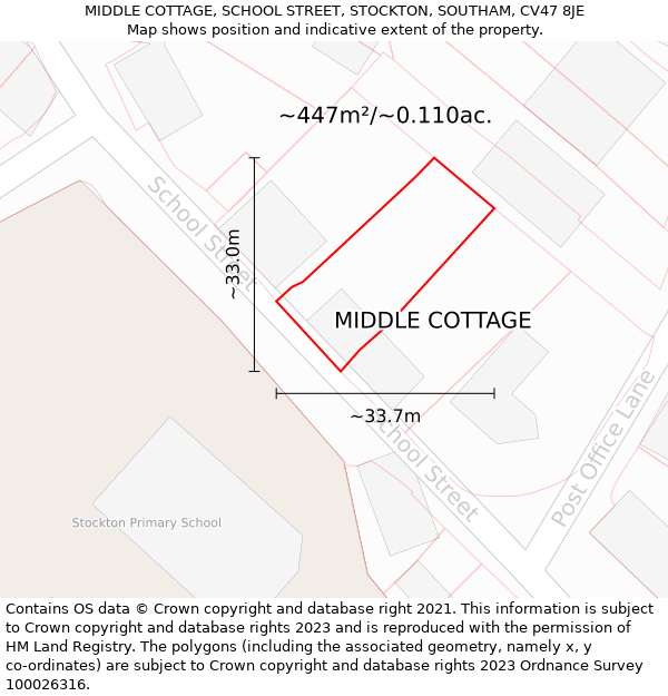MIDDLE COTTAGE, SCHOOL STREET, STOCKTON, SOUTHAM, CV47 8JE: Plot and title map