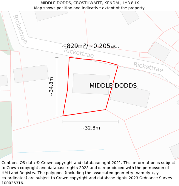 MIDDLE DODDS, CROSTHWAITE, KENDAL, LA8 8HX: Plot and title map