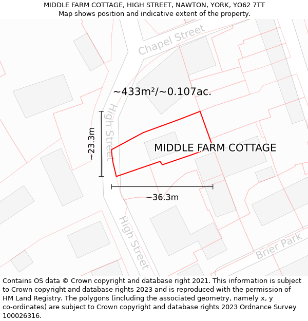 MIDDLE FARM COTTAGE, HIGH STREET, NAWTON, YORK, YO62 7TT: Plot and title map