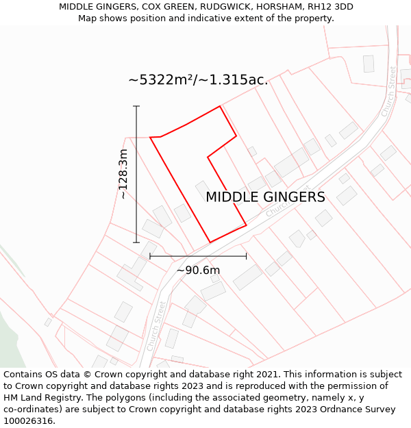 MIDDLE GINGERS, COX GREEN, RUDGWICK, HORSHAM, RH12 3DD: Plot and title map