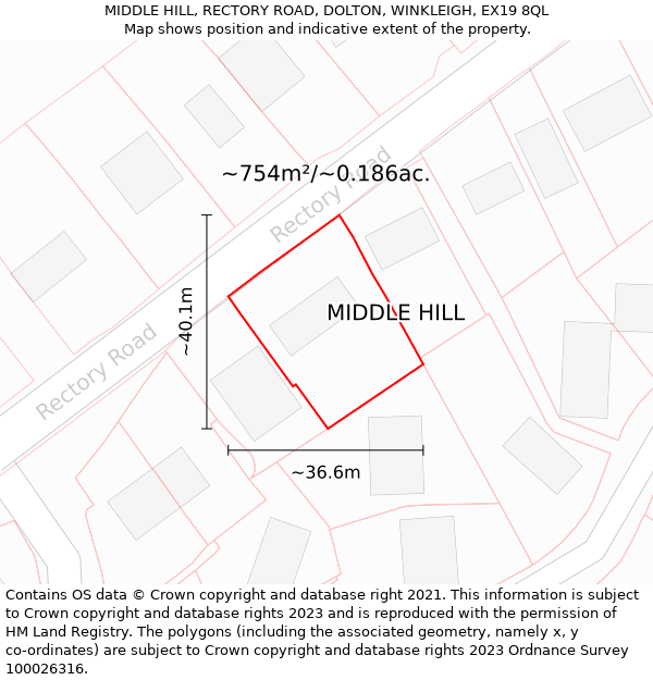 MIDDLE HILL, RECTORY ROAD, DOLTON, WINKLEIGH, EX19 8QL: Plot and title map