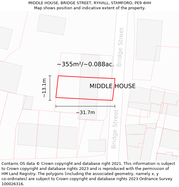 MIDDLE HOUSE, BRIDGE STREET, RYHALL, STAMFORD, PE9 4HH: Plot and title map