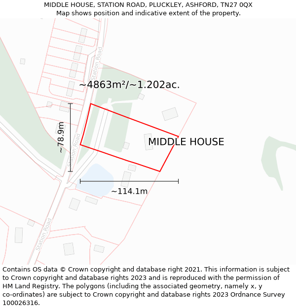 MIDDLE HOUSE, STATION ROAD, PLUCKLEY, ASHFORD, TN27 0QX: Plot and title map
