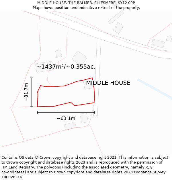 MIDDLE HOUSE, THE BALMER, ELLESMERE, SY12 0PP: Plot and title map