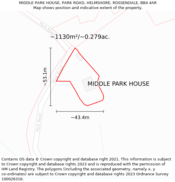 MIDDLE PARK HOUSE, PARK ROAD, HELMSHORE, ROSSENDALE, BB4 4AR: Plot and title map