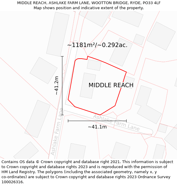 MIDDLE REACH, ASHLAKE FARM LANE, WOOTTON BRIDGE, RYDE, PO33 4LF: Plot and title map