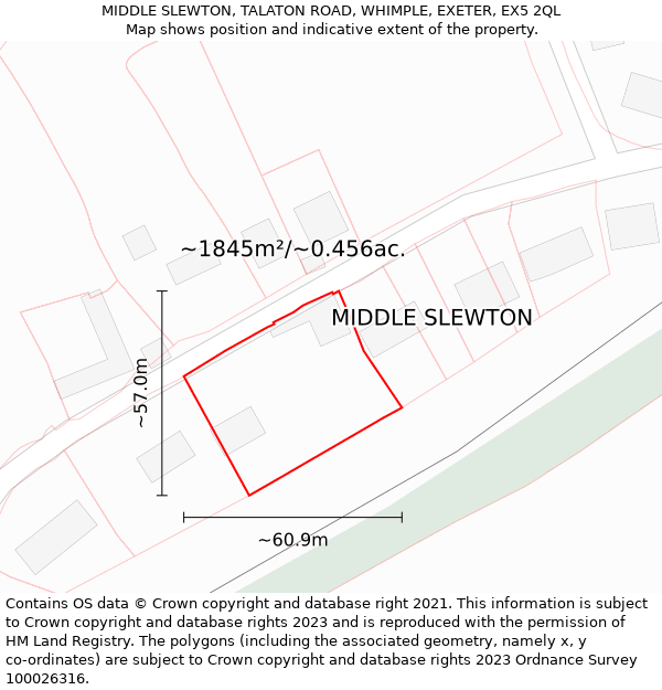 MIDDLE SLEWTON, TALATON ROAD, WHIMPLE, EXETER, EX5 2QL: Plot and title map