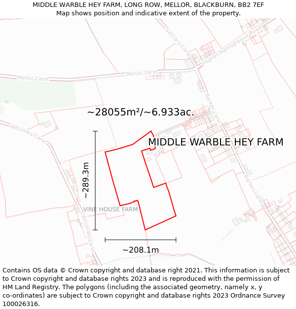 MIDDLE WARBLE HEY FARM, LONG ROW, MELLOR, BLACKBURN, BB2 7EF: Plot and title map