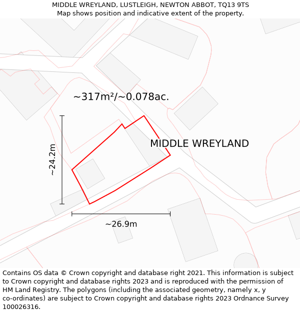 MIDDLE WREYLAND, LUSTLEIGH, NEWTON ABBOT, TQ13 9TS: Plot and title map