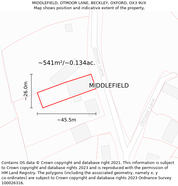 MIDDLEFIELD, OTMOOR LANE, BECKLEY, OXFORD, OX3 9UX: Plot and title map