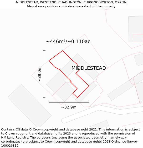 MIDDLESTEAD, WEST END, CHADLINGTON, CHIPPING NORTON, OX7 3NJ: Plot and title map