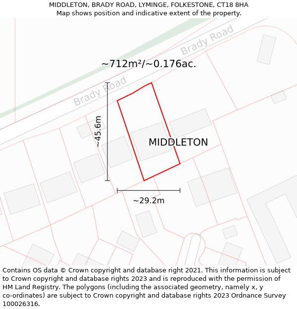 MIDDLETON, BRADY ROAD, LYMINGE, FOLKESTONE, CT18 8HA: Plot and title map