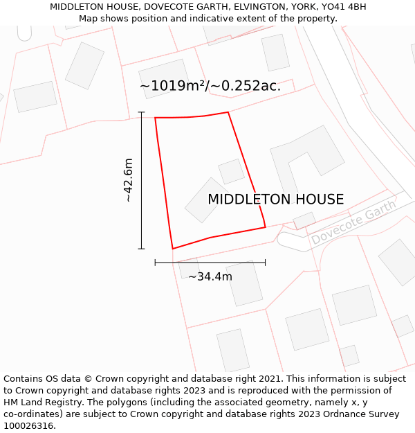 MIDDLETON HOUSE, DOVECOTE GARTH, ELVINGTON, YORK, YO41 4BH: Plot and title map
