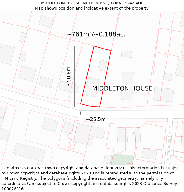 MIDDLETON HOUSE, MELBOURNE, YORK, YO42 4QE: Plot and title map