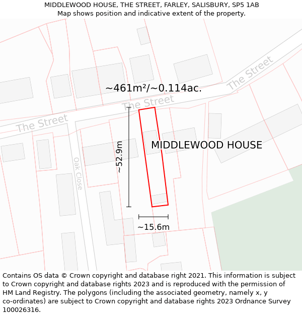 MIDDLEWOOD HOUSE, THE STREET, FARLEY, SALISBURY, SP5 1AB: Plot and title map