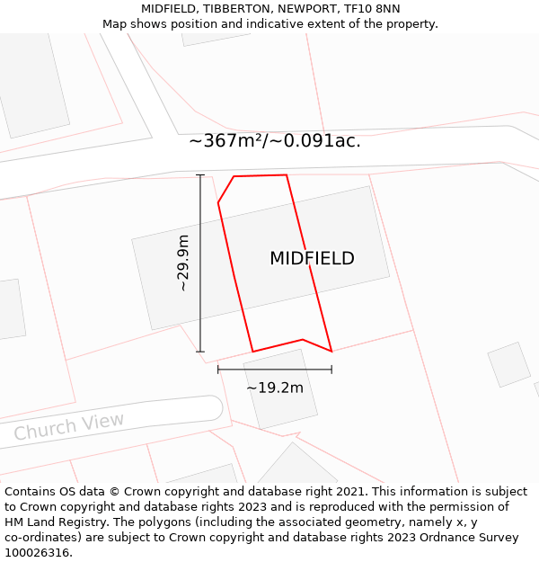 MIDFIELD, TIBBERTON, NEWPORT, TF10 8NN: Plot and title map